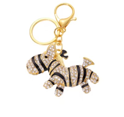 Rhinestone Zebra Gold Key Chain Purse Backpack Charm Key Ring   Choose Color