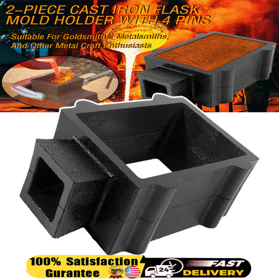 Cast Iron 2 Part Flask Mold for Delft Sand Casting Jewelry Making Tool Black