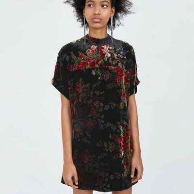 Velvet Floral Shift Mini Dress Red 