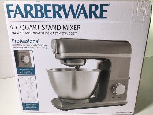 farberware 6 speed 4.7 quart gun metal professional stand mixer
