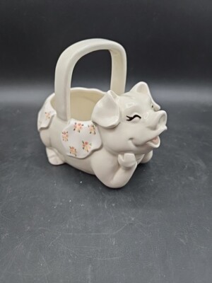 Vintage Fitz and Floyd Laughing Pig Ceramic Basket With Handle