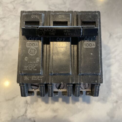 Used GE 100 Amp 3 Pole Type THQB Circuit Breaker 240VAC Bolt On 100A TESTED - Picture 1 of 5