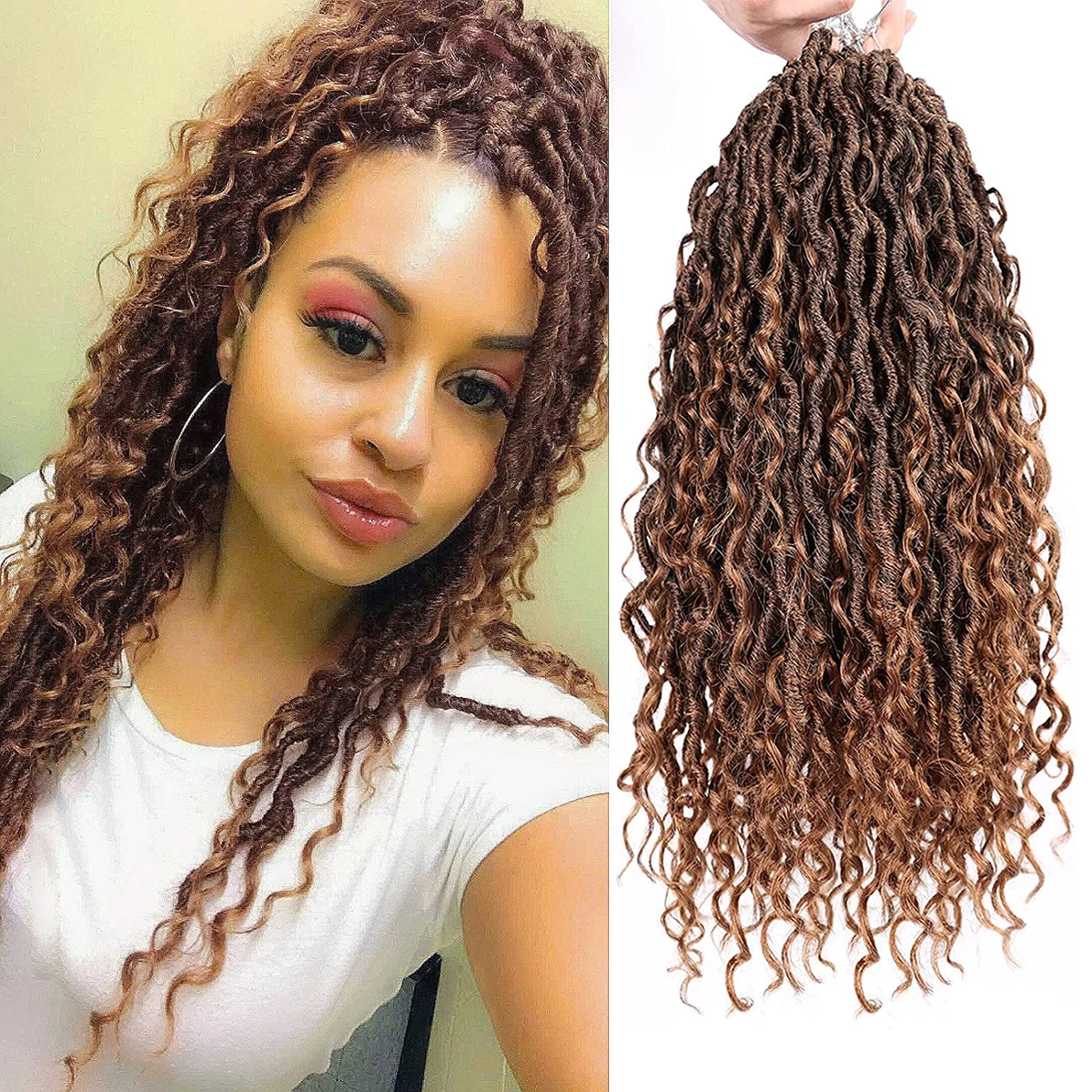 Goddess Locs Crochet Hair 14 Inch 7 Packs Curly Faux Locs Crochet Hair  Bohomian