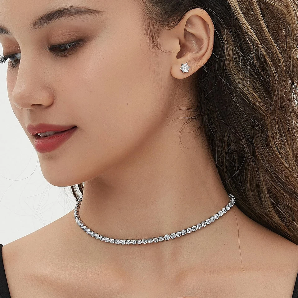 Collares brazalete tenis aretes de circonita cúbica chapados en oro de 18k para mujer Foto 2 de 4