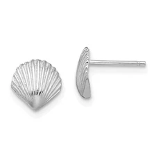 14K White Gold Scallop Shell Stud Earrings for Women 1.18gm L-7.8mm, W-7.9mm