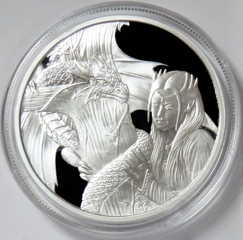 KINDRED SPIRITS ANNE STOKES DRAGONS 1 OZ SILVER PROOF ART ROUND COA IN CAPSULE