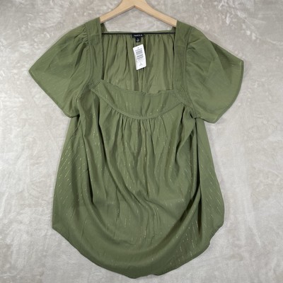 Torrid Top Crinkle Chiffon 1X Flutter Sleeve Green NWT