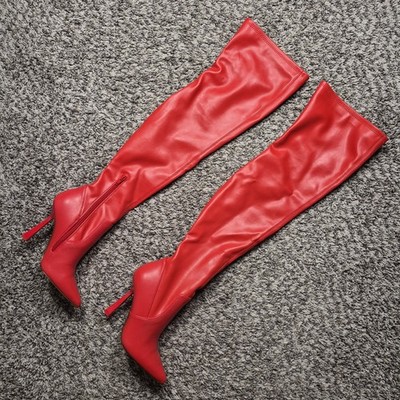 Steve Madden Voice Red Over The Knee Boots Womens 6.5M Stiletto Heel Pointed Toe