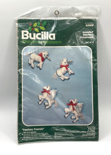 Bucilla Christmas Heirloom- 4 "Fantasy Friends" Jeweled ORNAMENTS Kit- 82008