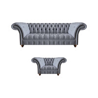 Chesterfield Designer Graue Polstergarnitur Moderne Textilcouchen 2Tlg
