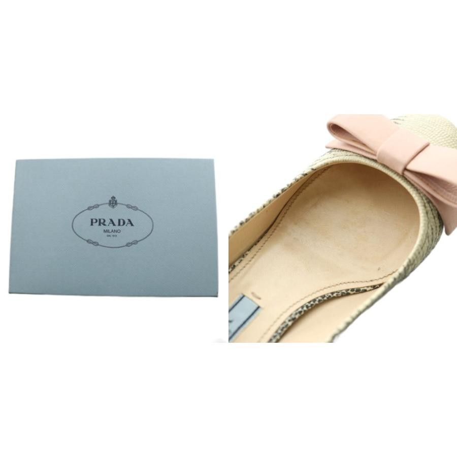 PRADA Python Embossed Ribbon Pumps Off-White Blac… - image 8