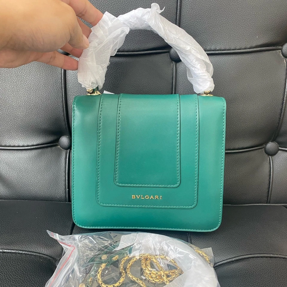 Bolso de hombro BVLGARI Serpenti Forever asa superior cuero de becerro verde esmeralda Foto 3 de 4