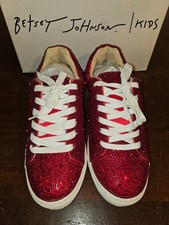 Betsey Johnson Sidny Lace-Up Rhinestone Platform Sneakers Red Ladies Size 5 New