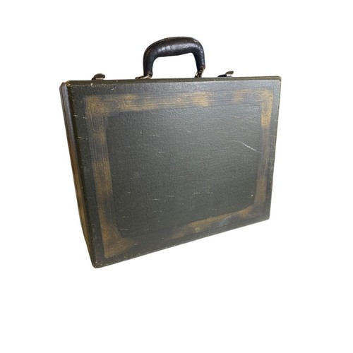 Vintage Wooden Travel Box Suitcase Distressed 14" x 11.5" x 7"