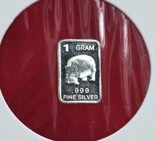 Hippopotamus 🦛 1 Gram .999 Fine Pure Silver Bullion Mini Bar Ingot Coin