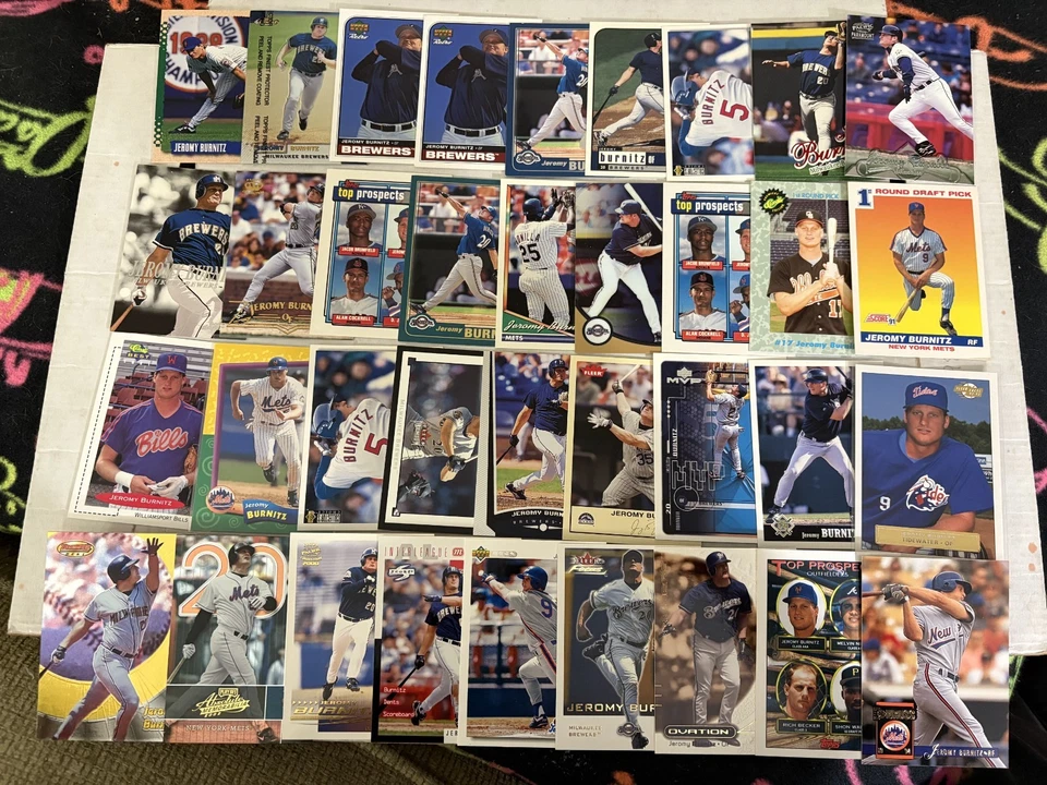 (85) Lote de tarjetas de béisbol Jeromy Burnitz MLB base colección de cerveceros de los Mets de Nueva York Foto 2 de 3