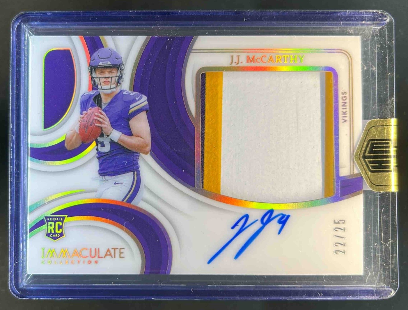 2024 Panini Immaculate JJ McCarthy Premium Patch Rookie Auto Gold #/25