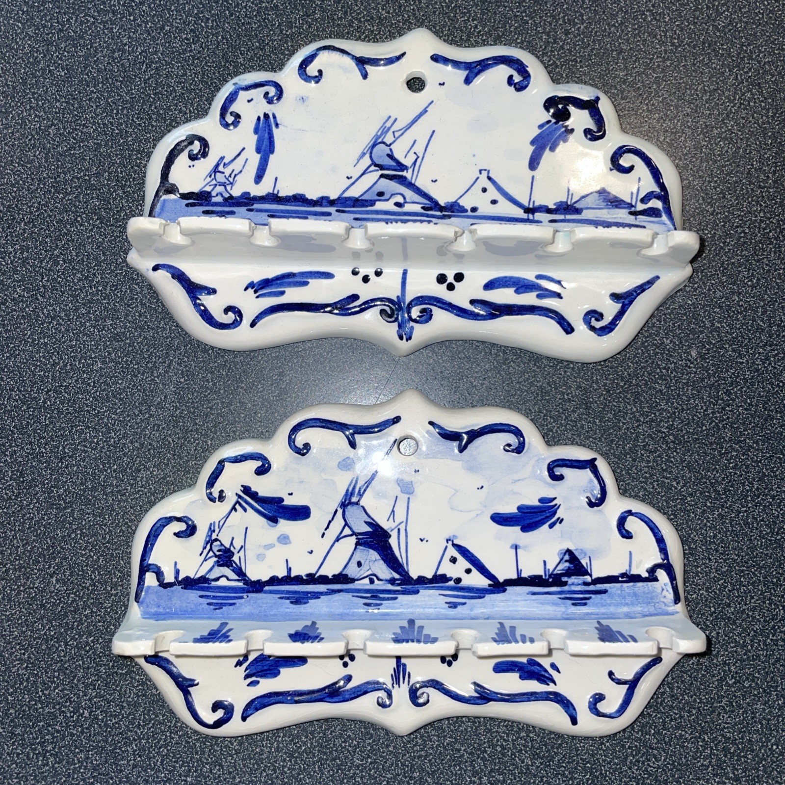 Vintage Delft Blue & White Six Slot Spoon Holders - Display 