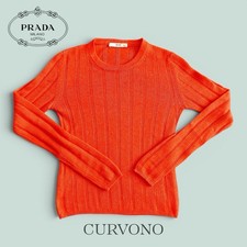 Prada Cashmere Silk Ribbed Sweater Red Orange...