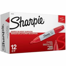 Sharpie 38202 Permanent Marker, Red, Chisel Tip, Capped, 12 Pk