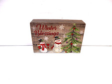 Christmas Winter Blessings Snowman Wood Sign