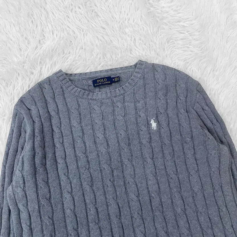 Polo Ralph Lauren Pony Logo Cable Knit Sweater Gray M thumbnail 5