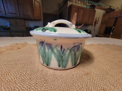Vintage Antique Pottery Bowl Dish with Lid Makers Mark  Mag e'' Beautiful