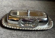 Vintage Irvinware Chrome Silver Plated Butter Dish Lid Knife Holder Metal Midcen
