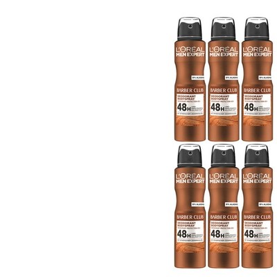 6x150ml Loreal Men Barber Club 48H Deo Spray Bodyspray | 0% Alkohol