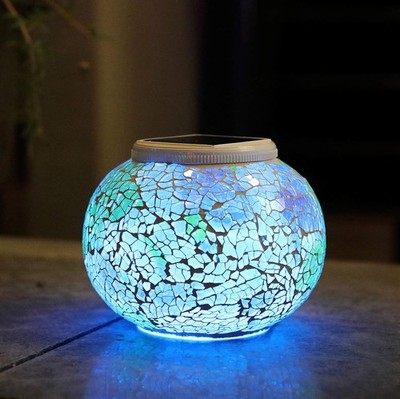 WSgift Color Change Solar Mosaic Ball LED Garden Light Rechargable Waterproof