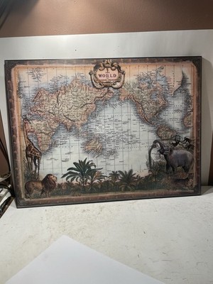 World Map  The World On Mercator s Projection 24  X 18  Elephants,Giraffes Lion