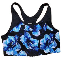 Victorias Secret Ultimate Unlined Sports Bra M Black With Blue Roses Wirefree R1