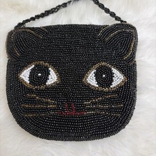 Black Beaded Cat Face Women s Crossbody Shoul...