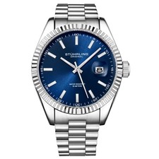 Stuhrling 3935 2 Symphony Quartz Date Blue Dial Stainless Steel Mens Watch