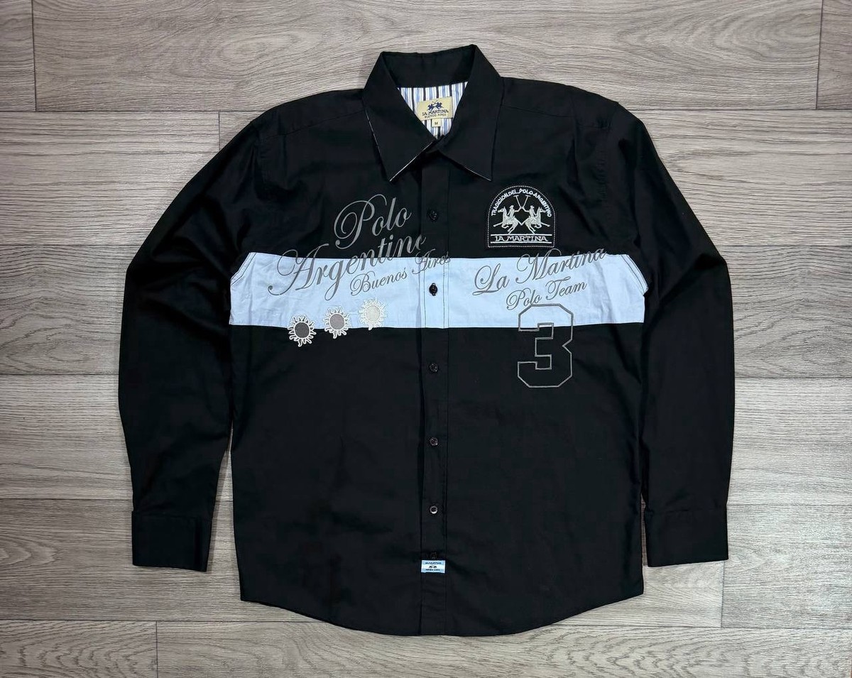 La Martina Argentina Button Up Shirt Men's Luxury Black Long