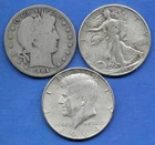 THREE HALF DOLLARS, BARBER; WALKING LIBERTY & KENNEDY (1904-1964)!!!