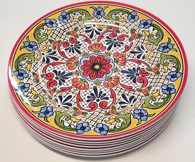 Artisan de Luxe Melamine 8 Dinner Plates 11  Floral Mandala Spanish Medallion