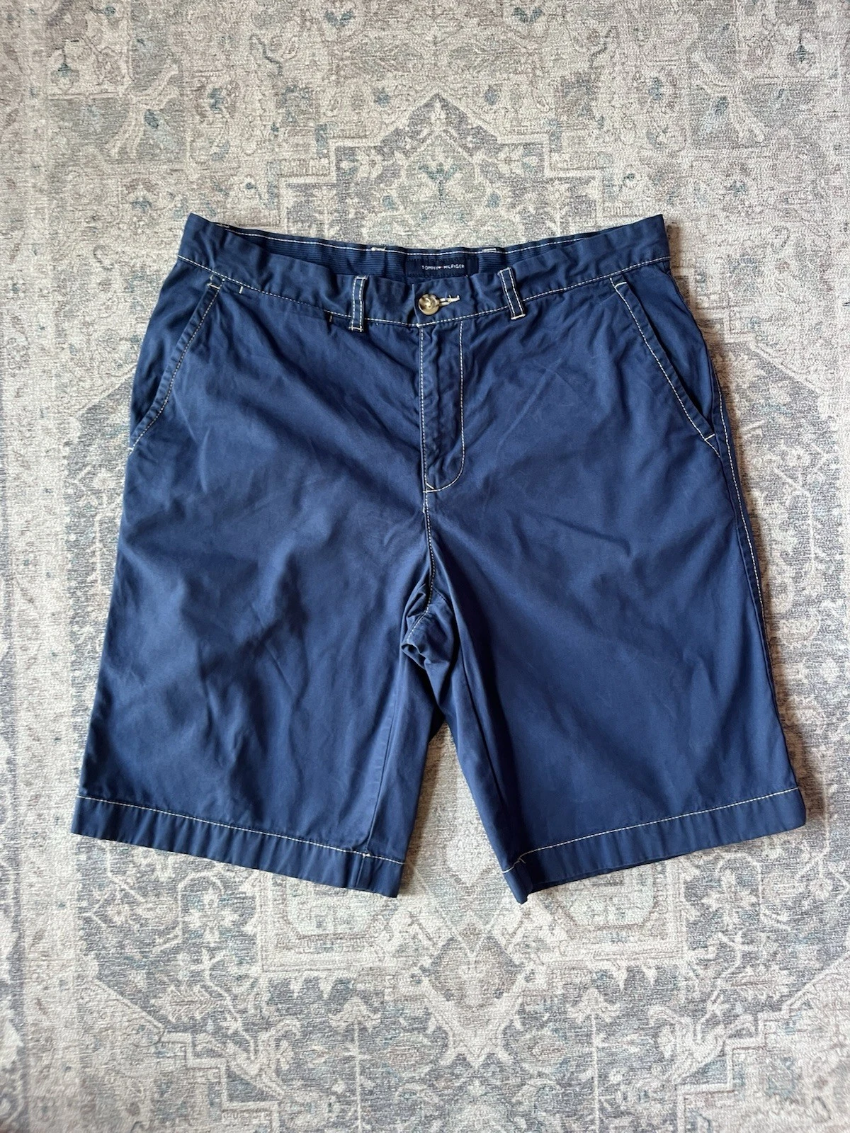 Tommy Hilfiger Chino Shorts Mens Size W33 Navy Cotton Flat Front Summer