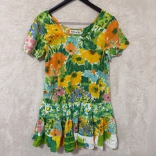 Jams World Hattie Dress S Flower Field Hawaiian Beach 100% Rayon Ruffle W329
