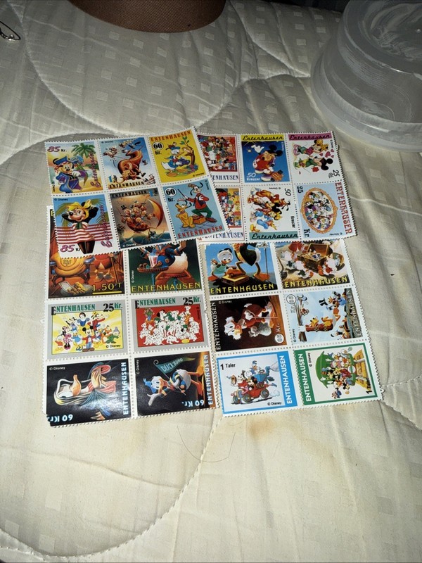 24 German Disney Postage Stamps Mickey Mouse Donald And Friends