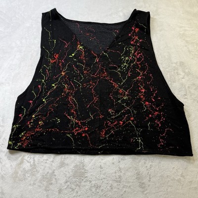 Vintage 80s Paint Splatter Crop Tank Top Neon Black The Showcase