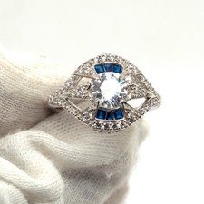 1.30Ct White Round Cut CZ Art Deco Engagement Wedding Ring 925 Sterling Silver