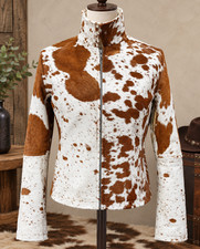 Men  s Genuine Hair-On Cowhide Leather Jacket Western Biker Style Handmade Custom