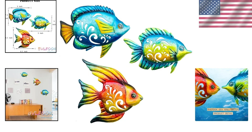 Colorido arte de pared de peces tropicales - Esculturas de metal livianas para casas de playa Foto 2 de 4