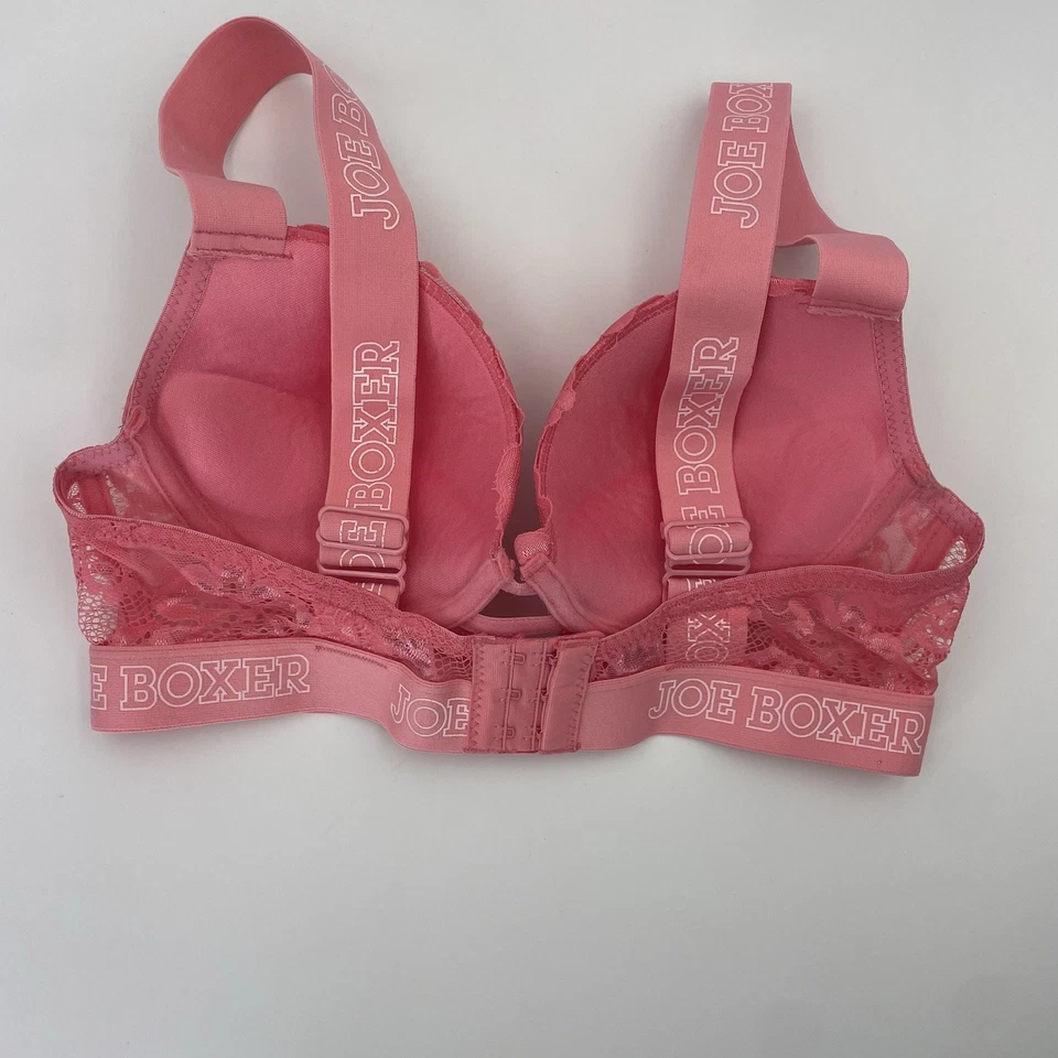 Sujetador push up Joe Boxer 36 C diseño de encaje rosa acolchado correa ancha con logotipo Foto 3 de 4