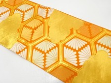 7715968: JAPANESE KIMONO / ANTIQUE FUKURO OBI / SILK / WOVEN KIKKO PATTERN