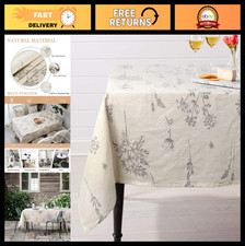 Floral Beige Cotton Linen Tablecloth - Rustic Garden Decor for Dining Picnic,