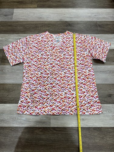 Natural Uniforms Scrub Top Women's Size XS Pink Red Orange Hearts in EUC - Picture 2 of 6