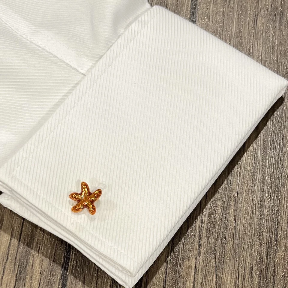 Gemelos cadena cilíndrica estrella de mar y piedra para hombre regalo día del padre cumpleaños Foto 4 de 4