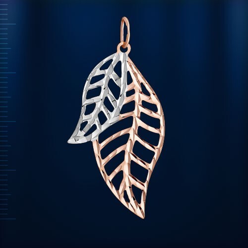 Rose Gold Rot/Weissgold 585 AnhäNger Blatt Ohne Steinen Neu Mit Etikett-image